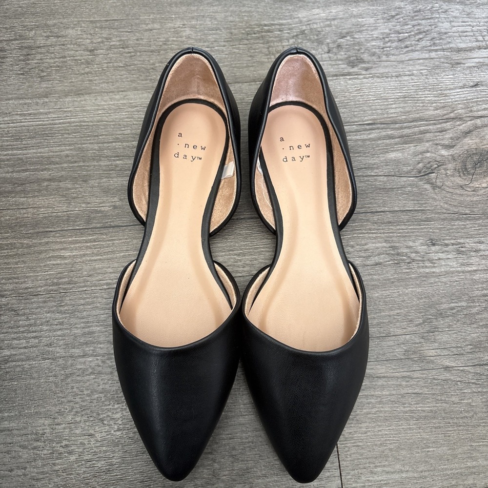 🩰 A.N.D A New Day Pointy Toe D'Orsay Flats sz 7.5 M Black Leatherette